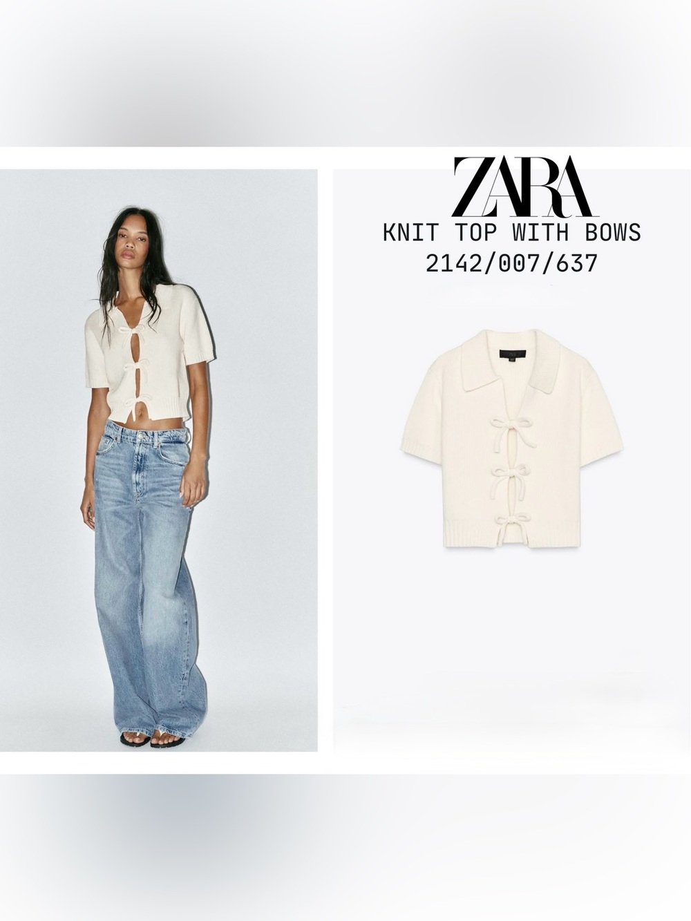 Zara Cream Knit Tie-Front Short Sleeve Cardigan